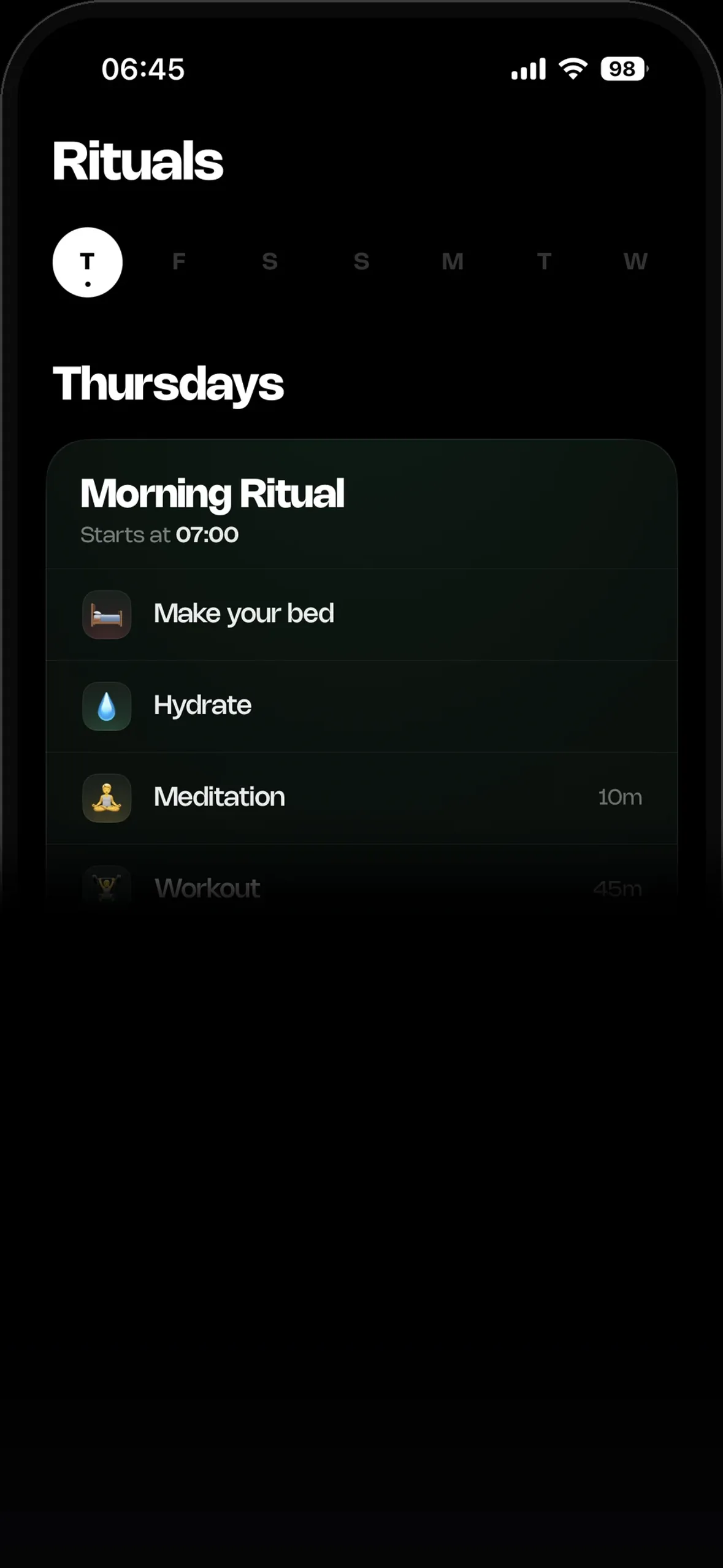 The Greatr Rituals tab